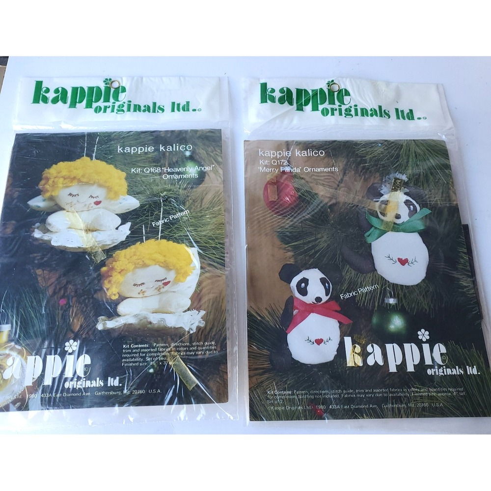 Kappie Pandas Angels Ornament Kits Sew and Applique NIP Lot of 2 Kits OOP rare